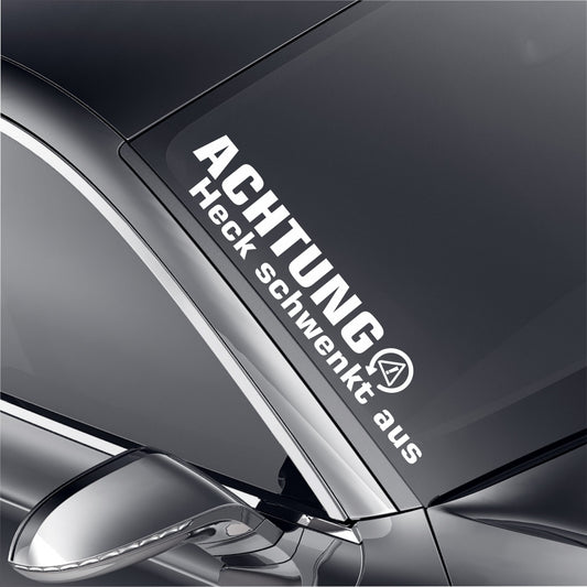 Achtung Heck schwenkt aus Aufkleber in 24 Farben 55x10cm
